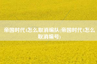 帝国时代4怎么取消编队(帝国时代4怎么取消编号)