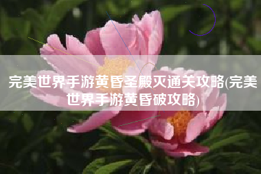 完美世界手游黄昏圣殿灭通关攻略(完美世界手游黄昏破攻略)