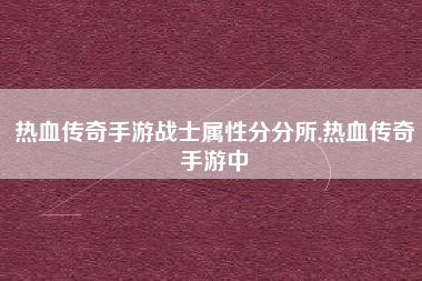 热血传奇手游战士属性分分所,热血传奇手游中