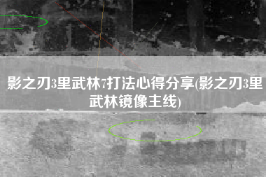 影之刃3里武林7打法心得分享(影之刃3里武林镜像主线)