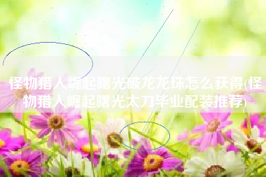 怪物猎人崛起曙光破龙龙珠怎么获得(怪物猎人崛起曙光太刀毕业配装推荐)