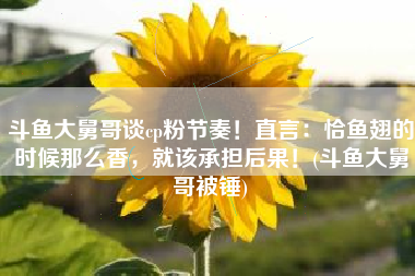 斗鱼大舅哥谈cp粉节奏！直言：恰鱼翅的时候那么香，就该承担后果！(斗鱼大舅哥被锤)
