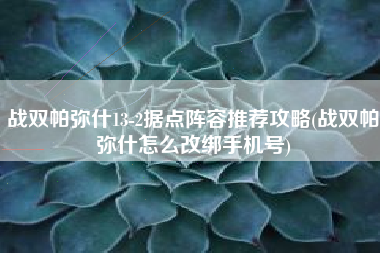 战双帕弥什13-2据点阵容推荐攻略(战双帕弥什怎么改绑手机号)