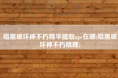 暗黑破坏神不朽精华提取npc在哪(暗黑破坏神不朽精魄)