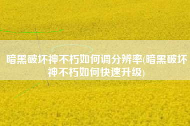 暗黑破坏神不朽如何调分辨率(暗黑破坏神不朽如何快速升级)