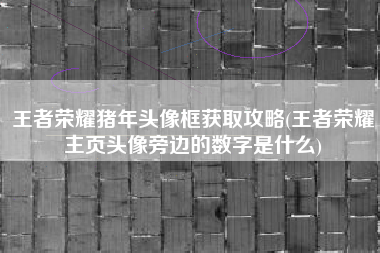 王者荣耀猪年头像框获取攻略(王者荣耀主页头像旁边的数字是什么)