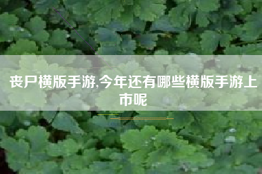 丧尸横版手游,今年还有哪些横版手游上市呢