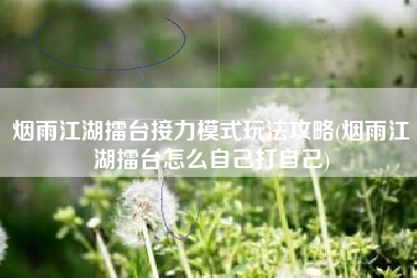 烟雨江湖擂台接力模式玩法攻略(烟雨江湖擂台怎么自己打自己)