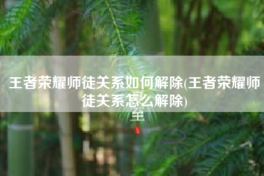 王者荣耀师徒关系如何解除(王者荣耀师徒关系怎么解除)
