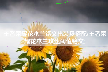 王者荣耀花木兰铭文出装及搭配(王者荣耀花木兰攻速阈值铭文)