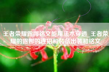 王者荣耀露娜铭文能用法术穿透_王者荣耀的露娜的连招和装备出装和铭文