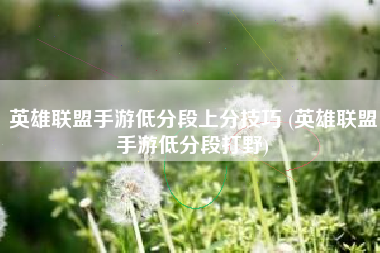英雄联盟手游低分段上分技巧 (英雄联盟手游低分段打野)
