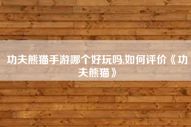 功夫熊猫手游哪个好玩吗,如何评价《功夫熊猫》