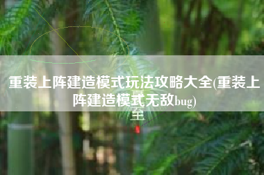 重装上阵建造模式玩法攻略大全(重装上阵建造模式无敌bug)