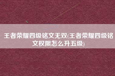 王者荣耀四级铭文无双(王者荣耀四级铭文权限怎么升五级)