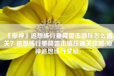 《原神》追想练行垂降雷击墙压怎么通关？追想练行垂降雷击墙压通关攻略(原神追想练行奖励)