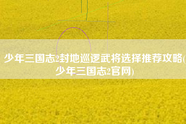 少年三国志2封地巡逻武将选择推荐攻略(少年三国志2官网)