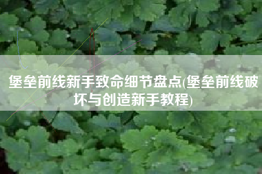 堡垒前线新手致命细节盘点(堡垒前线破坏与创造新手教程)