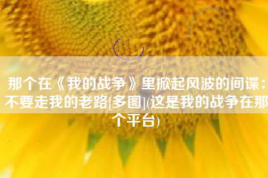 那个在《我的战争》里掀起风波的间谍：不要走我的老路[多图](这是我的战争在那个平台)