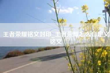 王者荣耀铭文封印_王者荣耀怎么自定义铭文