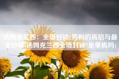 汤姆克兰西：全境封锁2势利的高招与最全妙解(汤姆克兰西全境封锁2是单机吗)