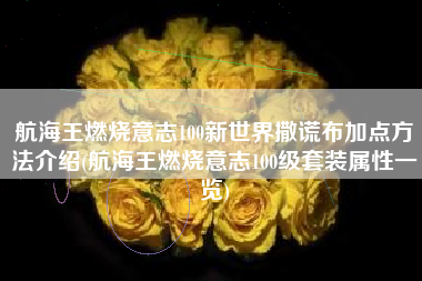 航海王燃烧意志100新世界撒谎布加点方法介绍(航海王燃烧意志100级套装属性一览)
