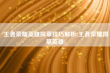 王者荣耀英雄探草技巧解析(王者荣耀蹲草英雄)