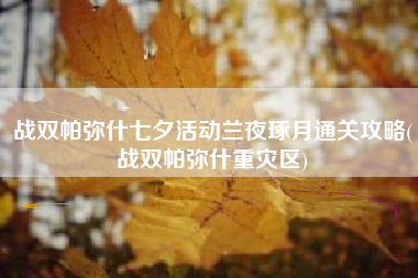 战双帕弥什七夕活动兰夜琢月通关攻略(战双帕弥什重灾区)