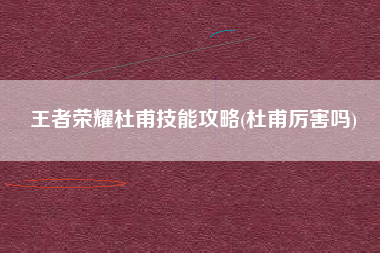 王者荣耀杜甫技能攻略(杜甫厉害吗)