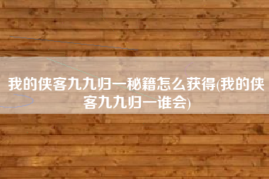 我的侠客九九归一秘籍怎么获得(我的侠客九九归一谁会)