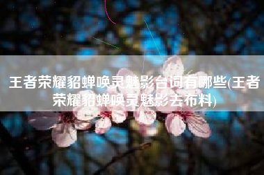 王者荣耀貂蝉唤灵魅影台词有哪些(王者荣耀貂蝉唤灵魅影去布料)