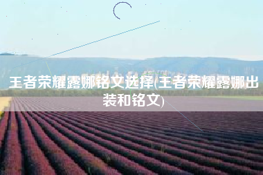 王者荣耀露娜铭文选择(王者荣耀露娜出装和铭文)