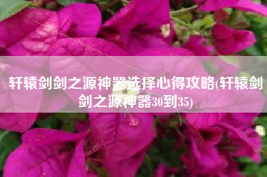 轩辕剑剑之源神器选择心得攻略(轩辕剑剑之源神器30到35)