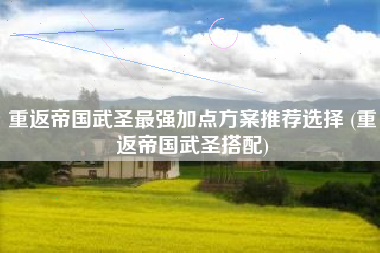 重返帝国武圣最强加点方案推荐选择 (重返帝国武圣搭配)
