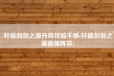 轩辕剑剑之源升级经验不够(轩辕剑剑之源最强阵容)