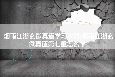 烟雨江湖玄微真道学习攻略(烟雨江湖玄微真道第七重怎么学)