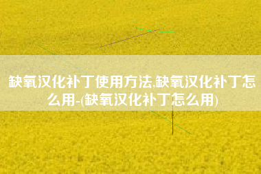 缺氧汉化补丁使用方法,缺氧汉化补丁怎么用-(缺氧汉化补丁怎么用)