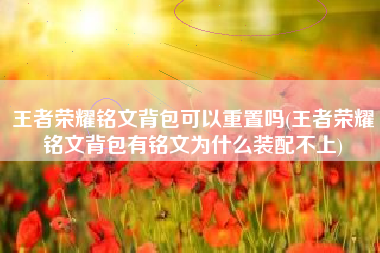 王者荣耀铭文背包可以重置吗(王者荣耀铭文背包有铭文为什么装配不上)
