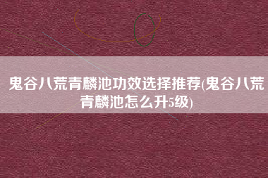 鬼谷八荒青麟池功效选择推荐(鬼谷八荒青麟池怎么升5级)