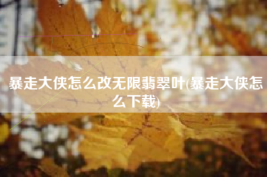 暴走大侠怎么改无限翡翠叶(暴走大侠怎么下载)