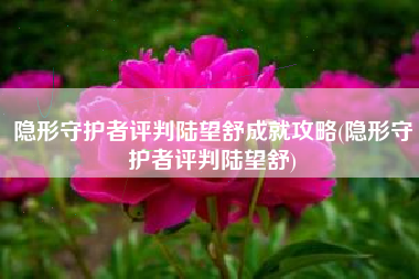 隐形守护者评判陆望舒成就攻略(隐形守护者评判陆望舒)
