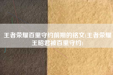 王者荣耀百里守约前期的铭文(王者荣耀王昭君被百里守约)