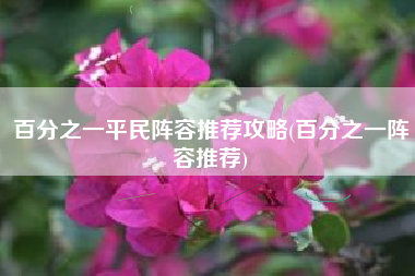 百分之一平民阵容推荐攻略(百分之一阵容推荐)