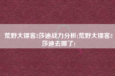 荒野大镖客2莎迪战力分析(荒野大镖客2莎迪去哪了)
