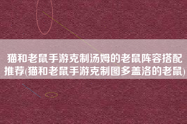 猫和老鼠手游克制汤姆的老鼠阵容搭配推荐(猫和老鼠手游克制图多盖洛的老鼠)