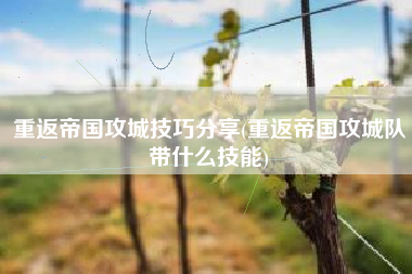 重返帝国攻城技巧分享(重返帝国攻城队带什么技能)