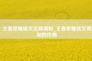 王者荣耀铭文法师调和_王者荣耀铭文调和的作用