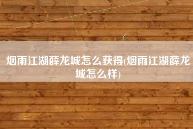 烟雨江湖薛龙城怎么获得(烟雨江湖薛龙城怎么样)