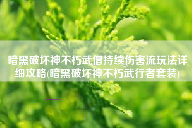 暗黑破坏神不朽武僧持续伤害流玩法详细攻略(暗黑破坏神不朽武行者套装)
