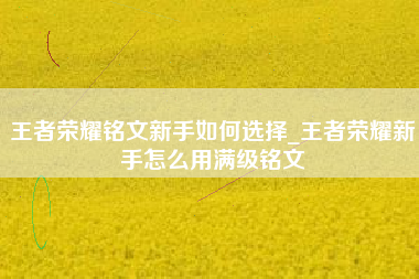 王者荣耀铭文新手如何选择_王者荣耀新手怎么用满级铭文